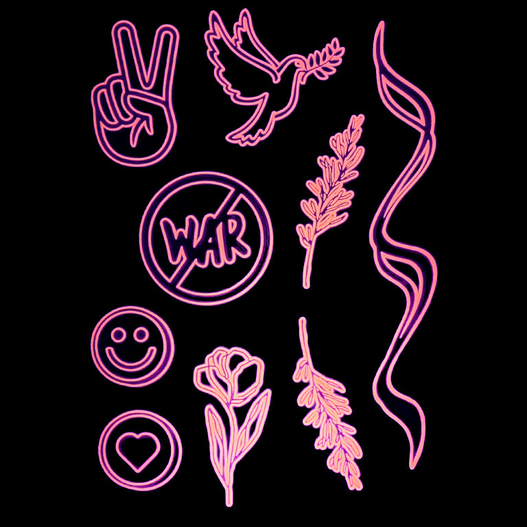 Glow in the Dark Peace & Flowers - Pack.