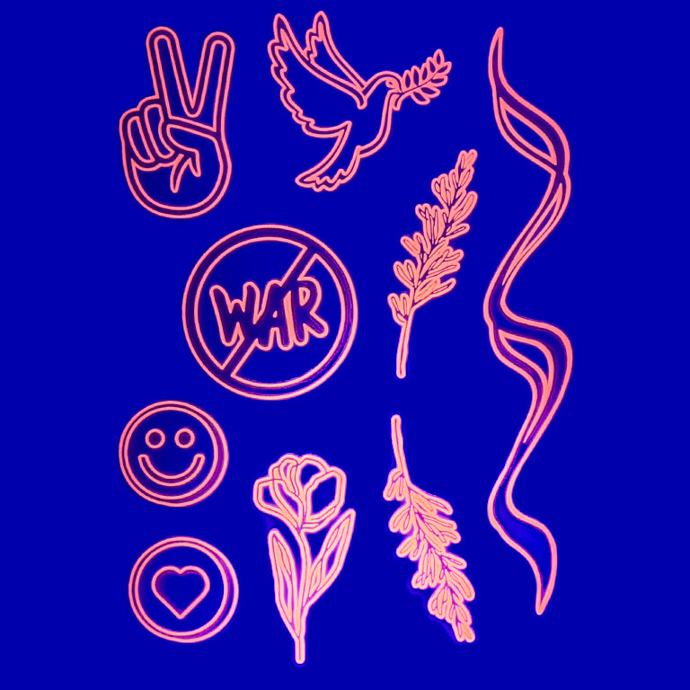 Glow in the Dark Peace & Flowers - Pack.