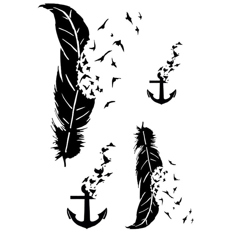 Tatouage éphémère : Black Anchor, Feathers & Birds - Pack - ArtWear Tattoo - Tatouage temporaire