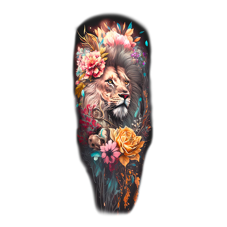 Temporary tattoo "Colorful Floral Lion 1 Sleeve"