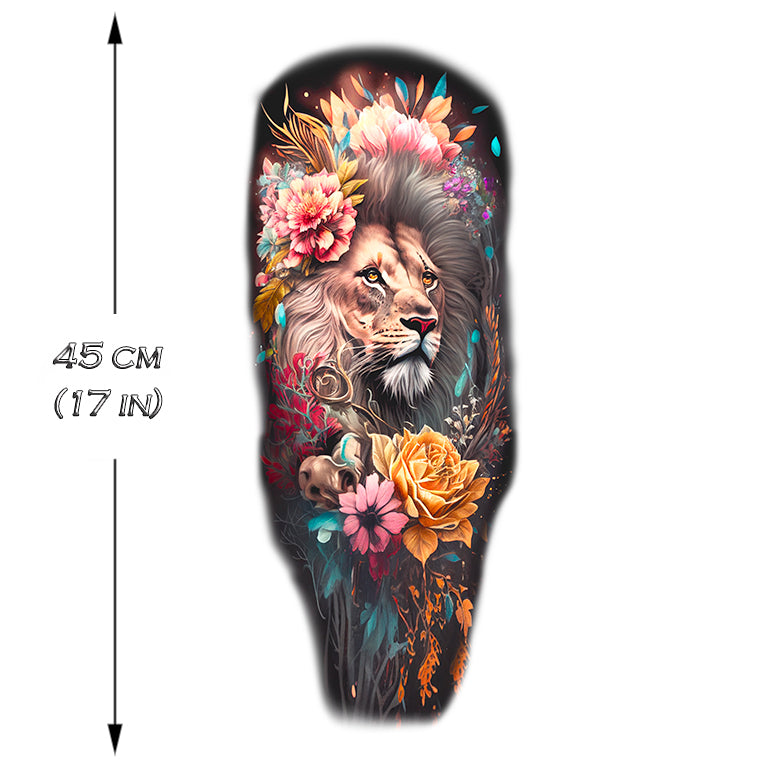 Temporary tattoo "Colorful Floral Lion 1 Sleeve"