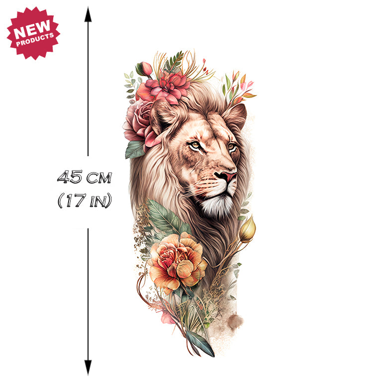 Lion Temporary Tattoo, Lion With Flowers Tattoo, Fake Tattoo, Tattoo Artist  Gifts, Festival Tattoo, Waterproof Tattoo, Tattoo Lovers Gift - Etsy