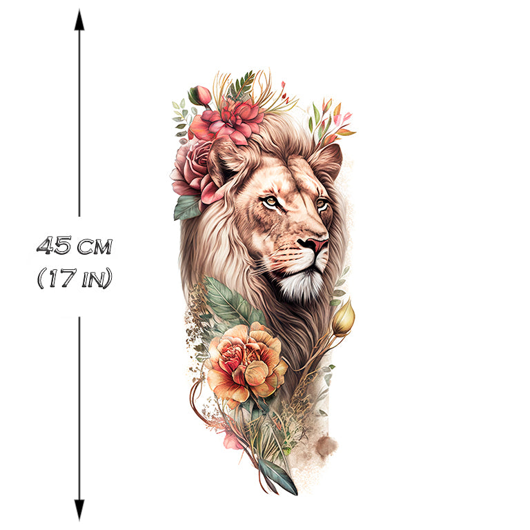 Temporary tattoo "Colorful Floral Lion 2 Sleeve"