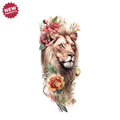 Jeweled Mountain Lion and Flowers Best Temporary Tattoos| WannaBeInk.com