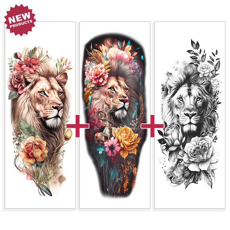 Tatuagem temporária "Conjunto de 3 mangas de leão floral"