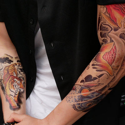 Detailed dragon tattoo on a full sleeve on Craiyon