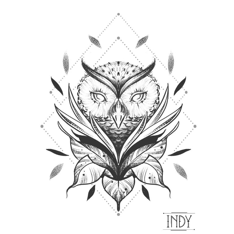 Tatouage éphémère : The Owl - by Indy - ArtWear Tattoo - Tatouage temporaire