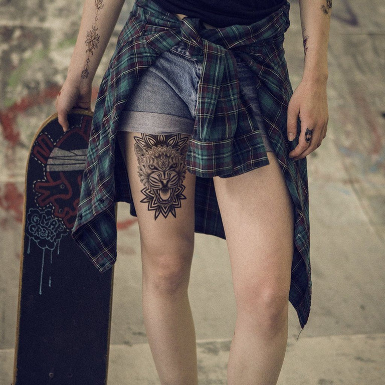 Stunning Mandala & Rose Thigh Tattoo