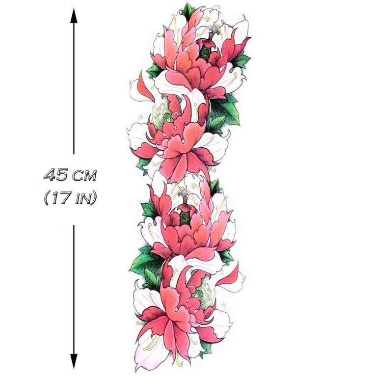 Tatouage éphémère : Peony Colorful Sleeve - ArtWear Tattoo - Tatouage temporaire