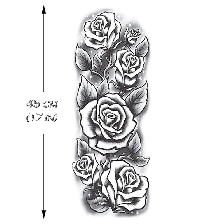 Father and Child Time Roses and Stop Watch Temporary Sleeve Tattoos|  WannaBeInk.com