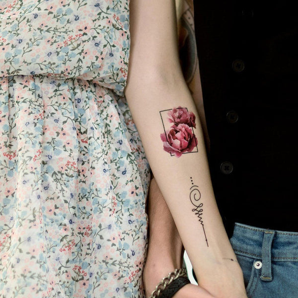 Pink Cherry Blossums with Green Buds Flower Temporary Tattoos|  WannaBeInk.com