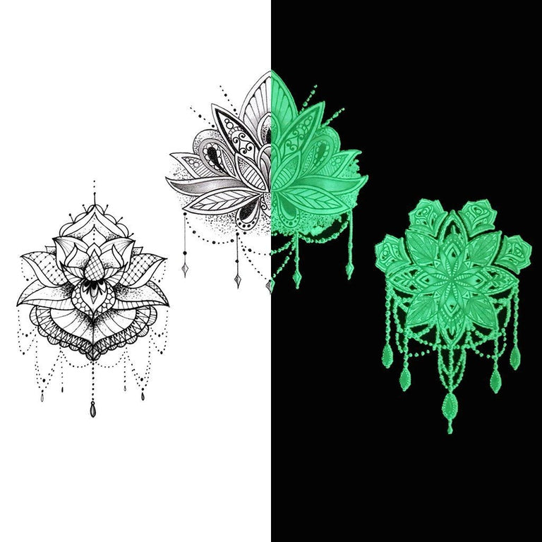 Tatouage éphémère : Glow in the Dark "The 3 Lotus" - Pack - ArtWear Tattoo - Tatouage temporaire