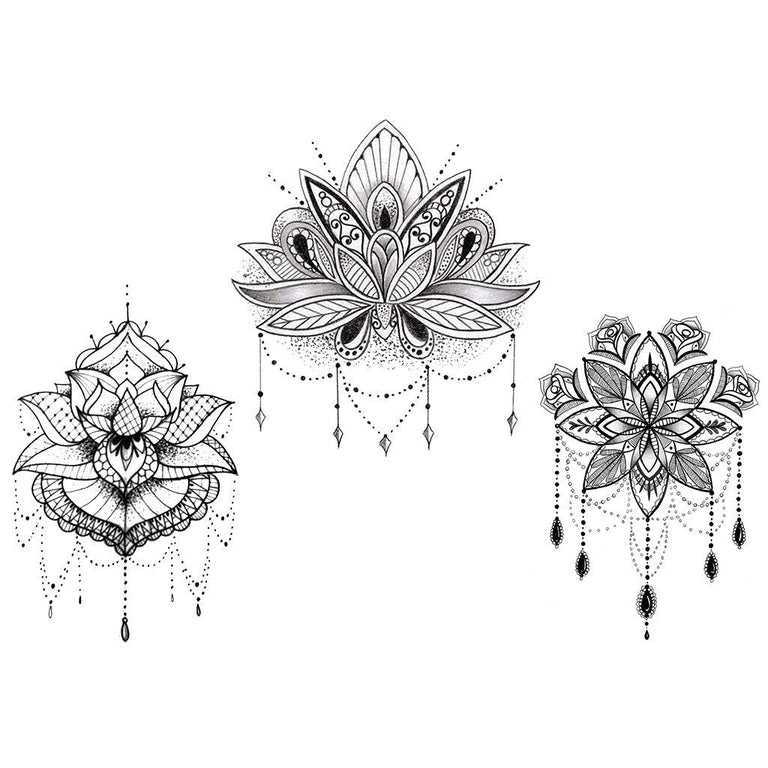 Tatouage éphémère : Glow in the Dark "The 3 Lotus" - Pack - ArtWear Tattoo - Tatouage temporaire