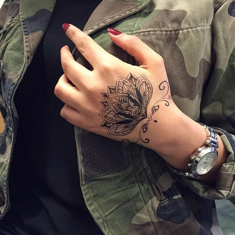 Lotus Mandala Temporary Tattoos For Women Girls Realistic Outer Space Sun  Flower Fake Tattoo Sticker Back Arm Tatoos India - AliExpress