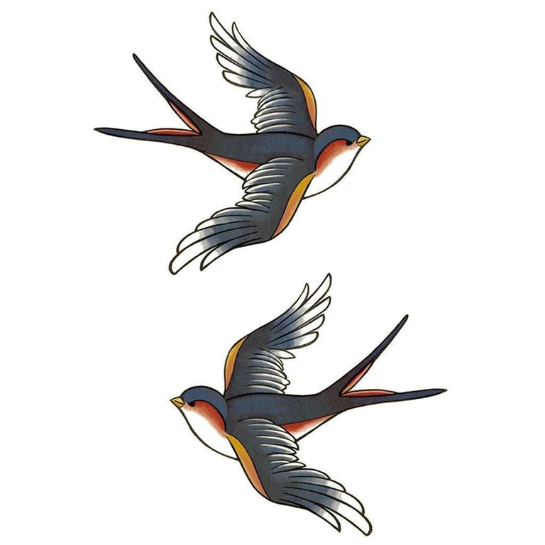 Tatouage éphémère : Double Swallow Color - ArtWear Tattoo - Tatouage temporaire