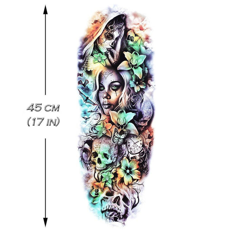 Tatouage éphémère : Santa Muerte Sleeve - Color - ArtWear Tattoo - Tatouage temporaire