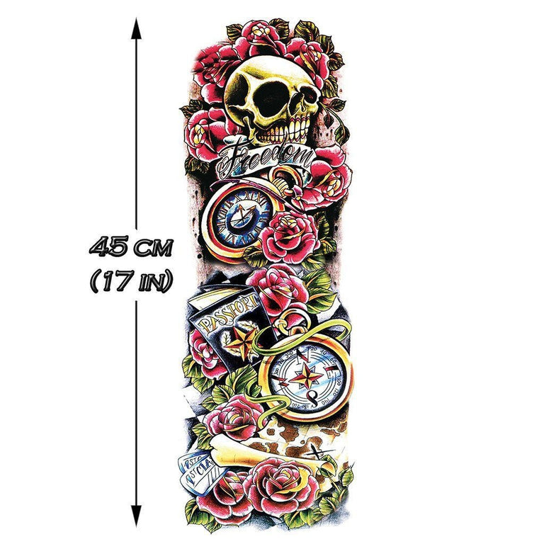 Tatouage éphémère : Skull & Roses Sleeve - ArtWear Tattoo - Tatouage temporaire