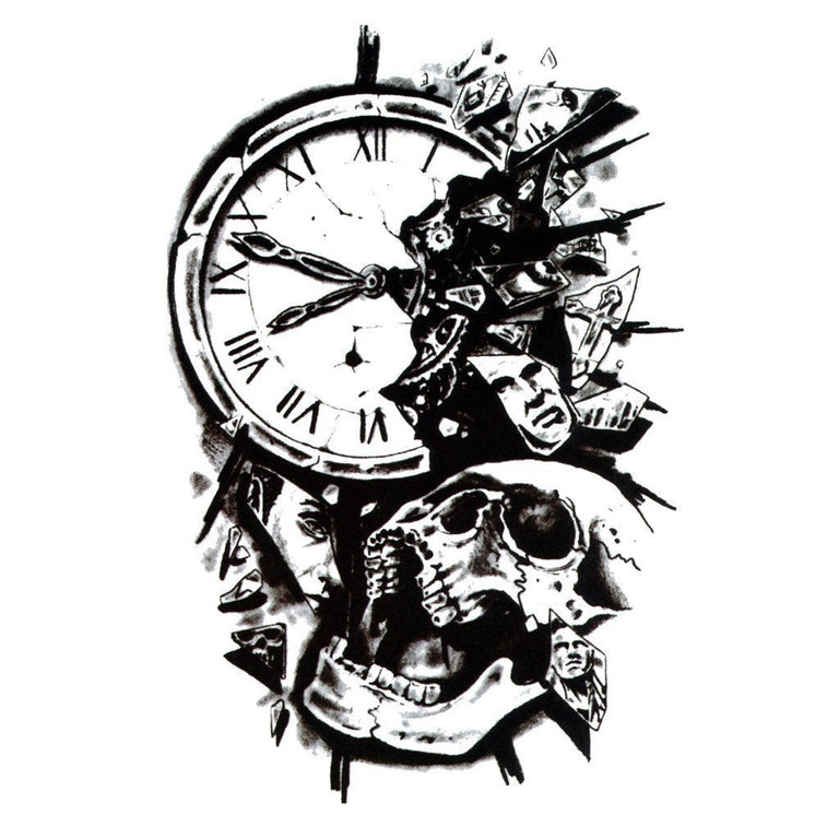 Temporary Tattoo Arm Death Skull Clock Time Cross Black Waterproof Mens  Womens | eBay