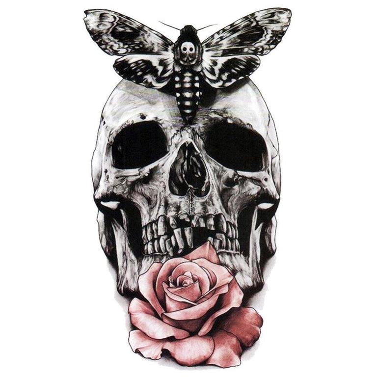 Sugar Skull Faced Woman Wearing Roses Best Temporary Tattoos| WannaBeInk.com