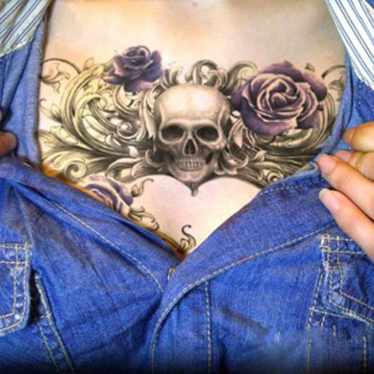 Tatouage éphémère : Purple Rose Skull - ArtWear Tattoo - Tatouage temporaire